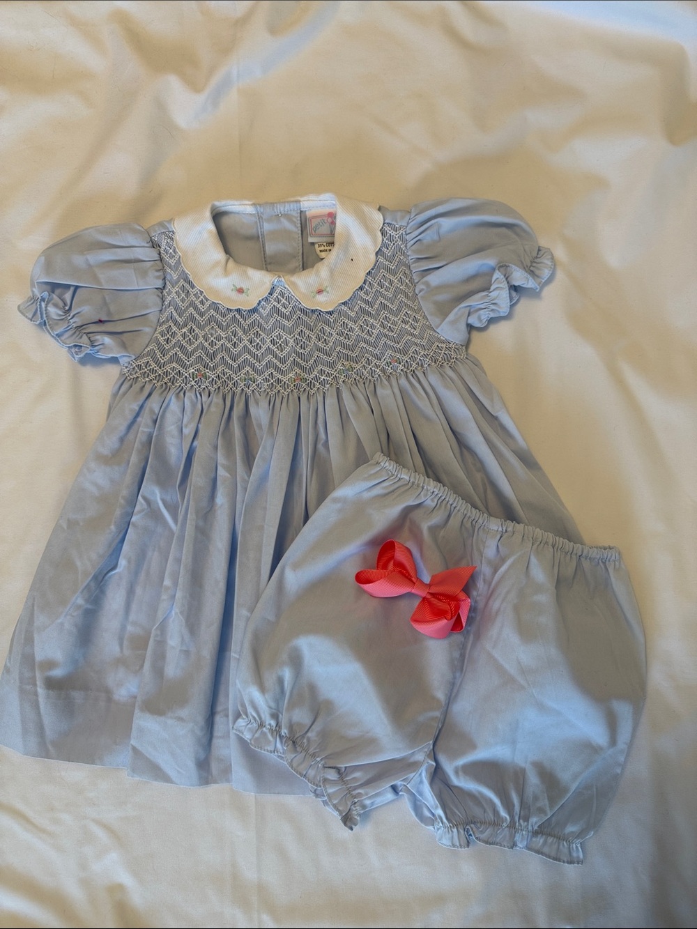Light Blue Smocked Baby Dress with Bloomer Set